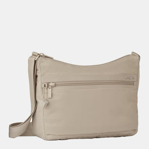 Front and side of the Harpers Shoulder Bag in Cashmere Beige