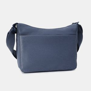 Back side of the Harpers Shoulder Bag in Vintage Indigo (jean like fabric)