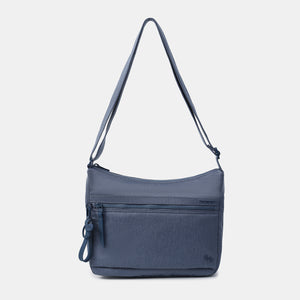 Harpers Shoulder Bag in Vintage Indigo (jean like fabric) with strap extended