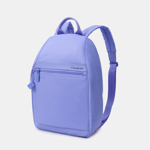 Side angle of the Vogue small backpack in Jacaranda Blue