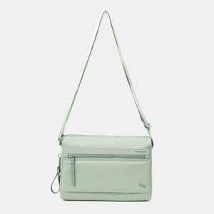 Eye Medium RFID shoulder bag in lily pad green with strap extended