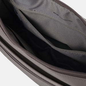 Interior of Eye RFID shoulder bag in sepia taupe