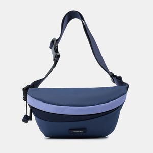 Hedgren's Halo Belt Bag in Blue Mix with strap extended