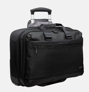 Front angled view of Hedgren's CARD Rolling Laptop Bag in Black