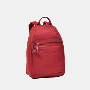 Side angle view of the Vogue small backpack in Sun Dried Tomato Red