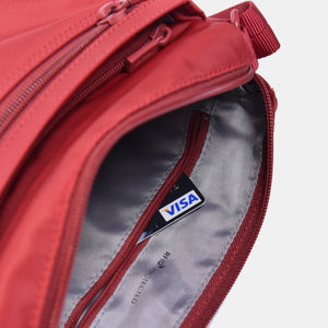 RFID pocket in the Eye RFID shoulder bag in sun dried tomato red