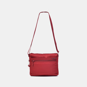 Eye RFID shoulder bag in sun dried tomato red with strap extended